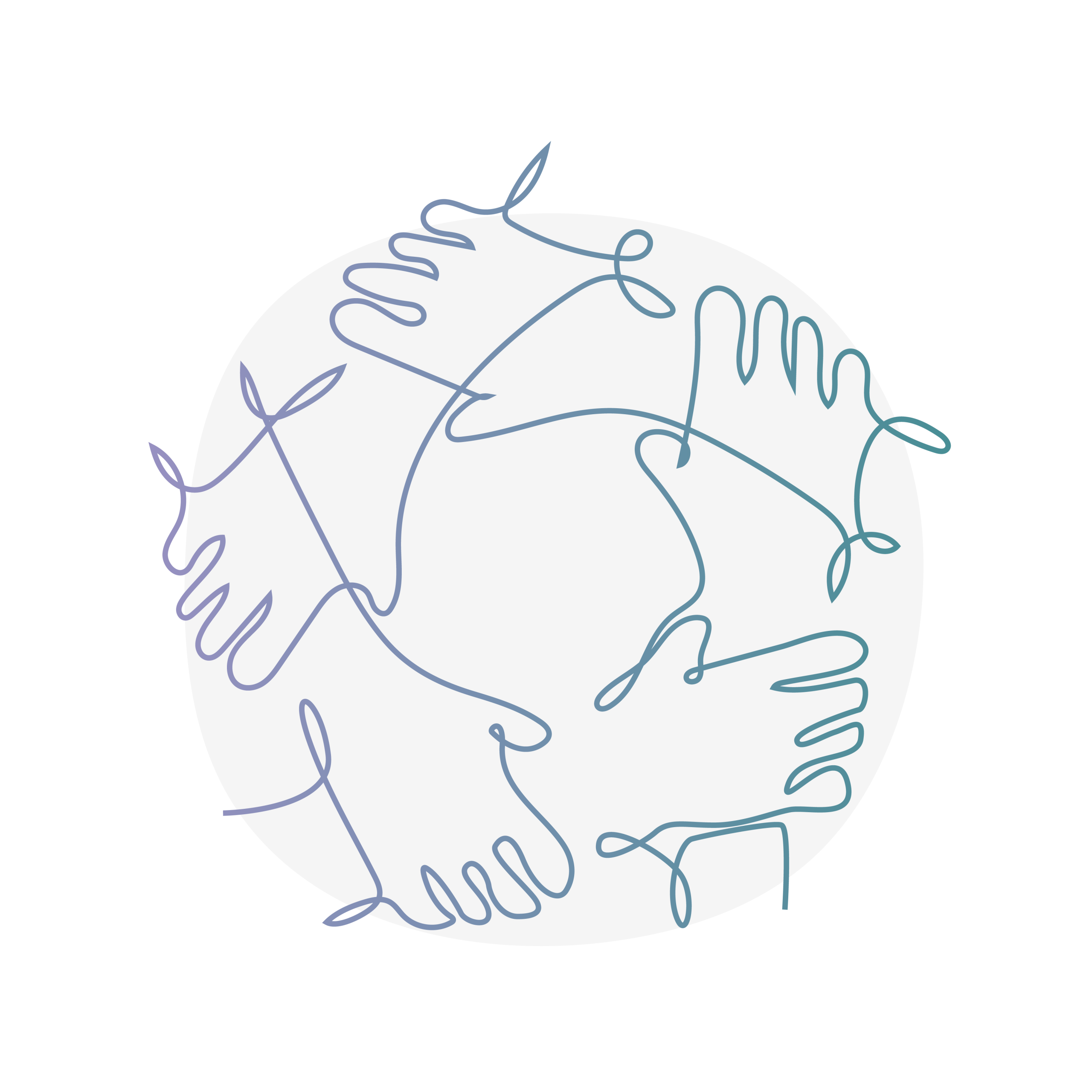 5 hands holding one another to make a circle